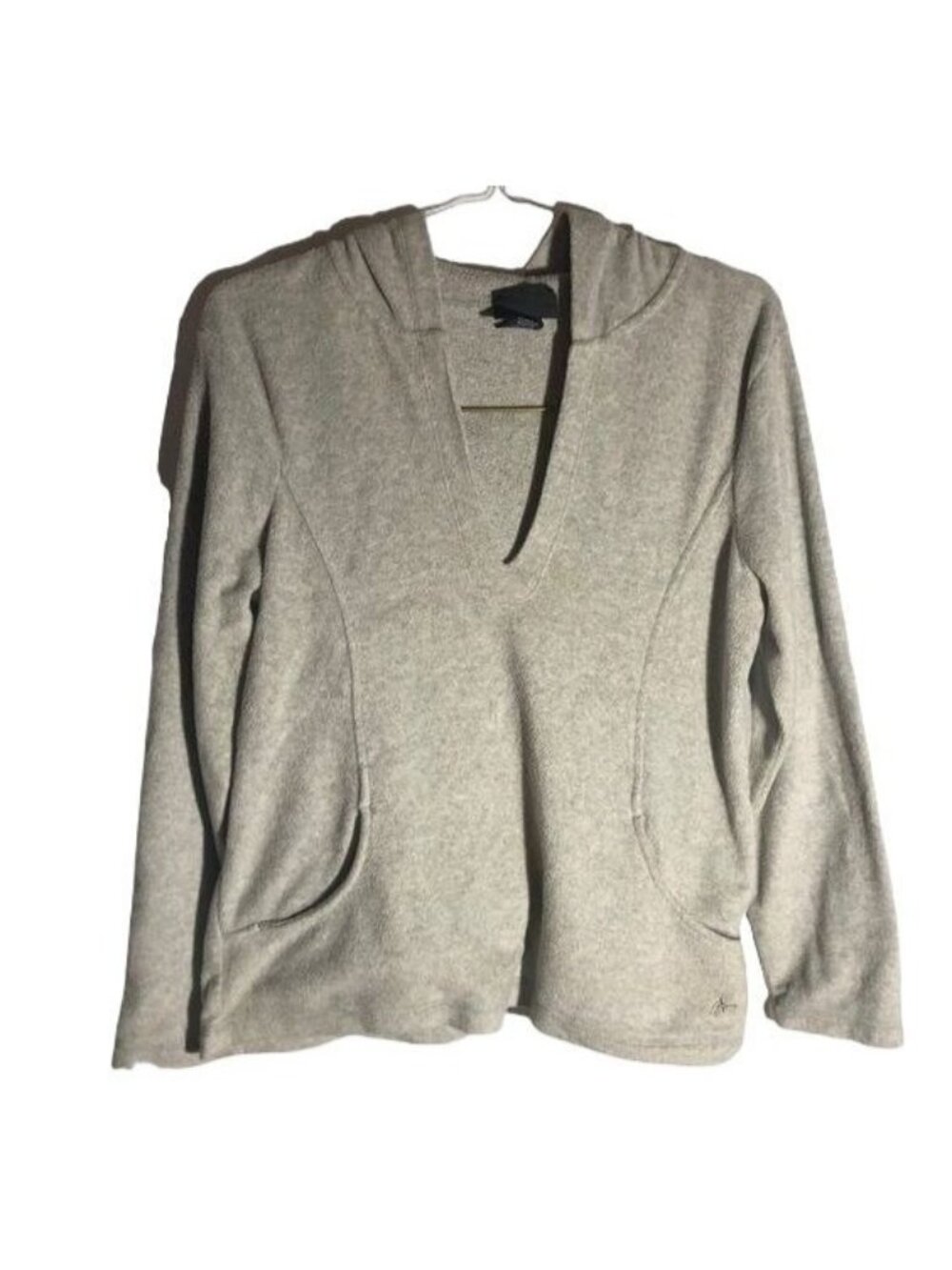 athletech hooded pockets v-neck sweatshirt gray long sleeve polyester large READ